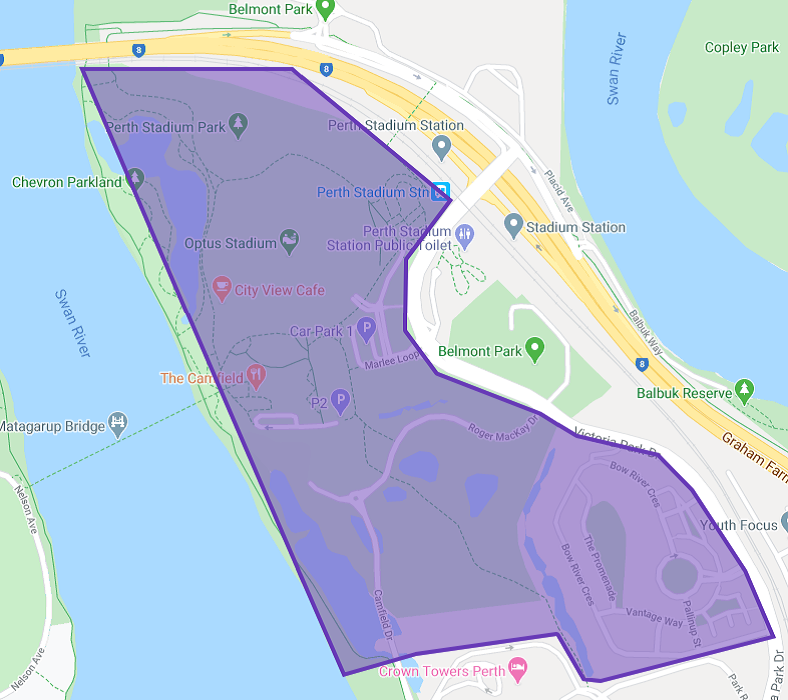 Burswood Peninsula Map